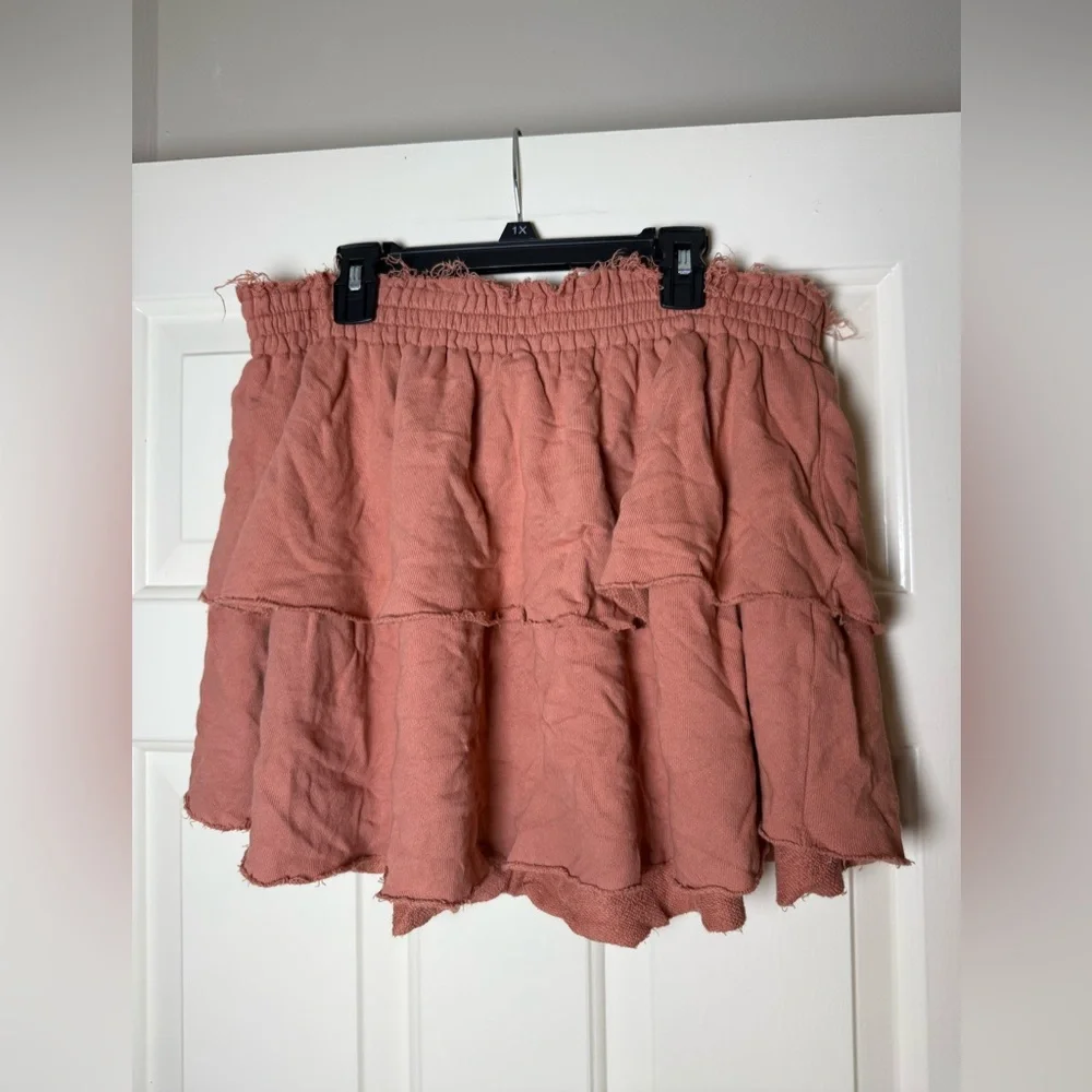 Aerie Weekend Tiered Ruffle Mini Skirt Terra Cotta Orange